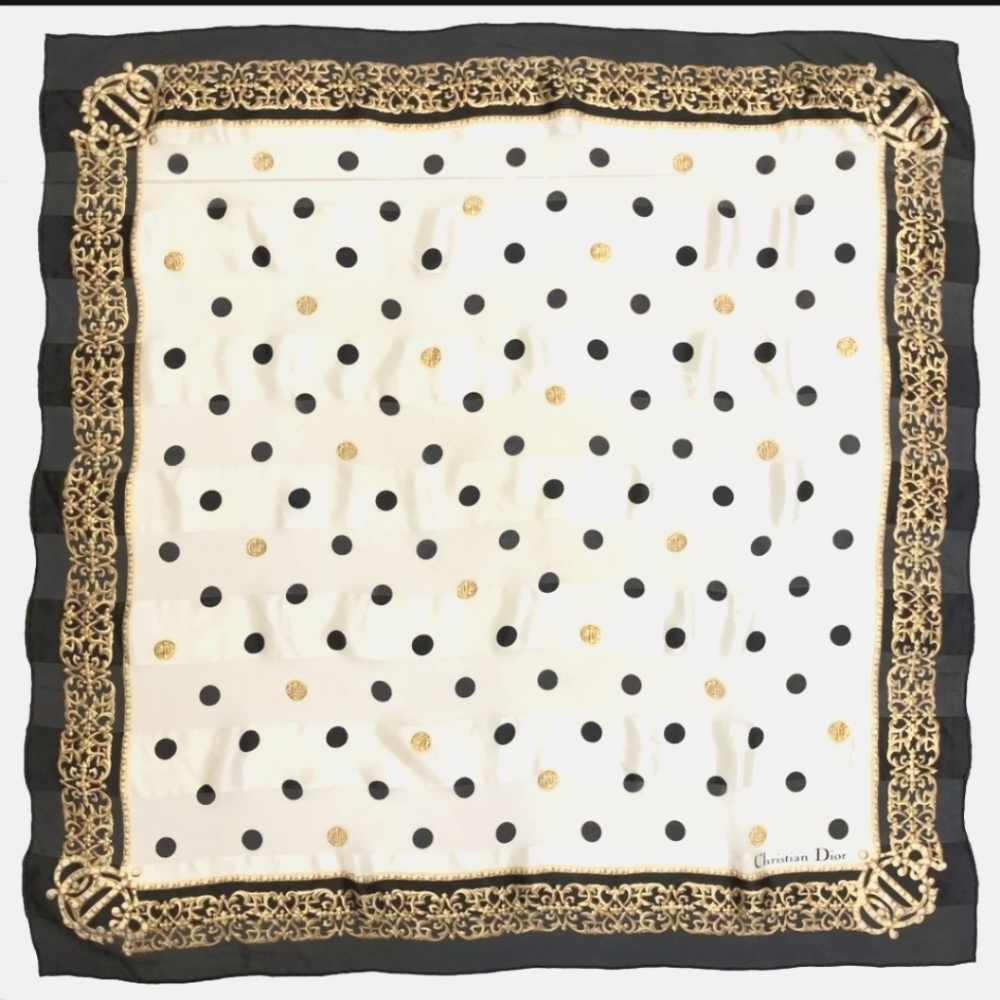 Christian Dior Vintage Emblem Logo Polka dot pattern Scarf